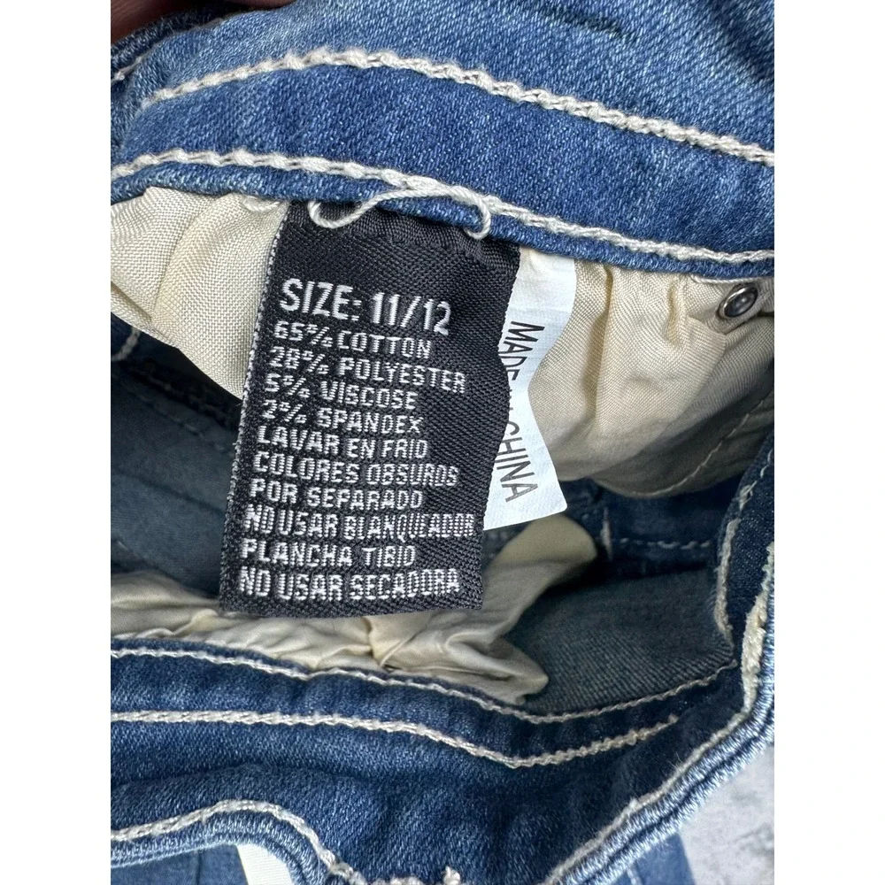 New Women 11/12 Flare Blue Denim Embellished jeans embroidered Bootcut wide leg - Picture 3 of 10